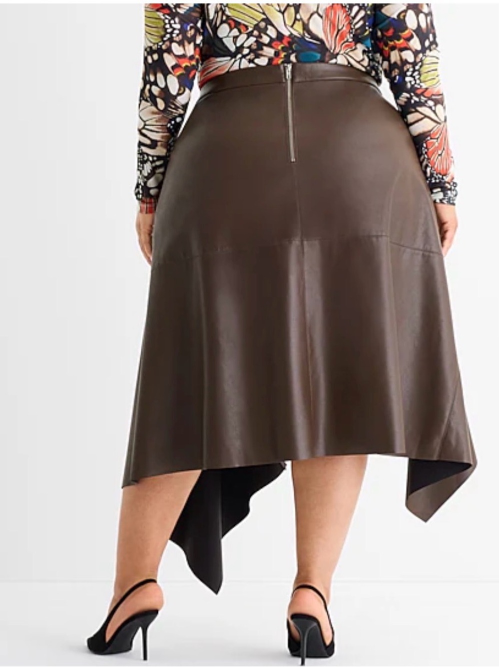 Ashley Graham Sienna Brown Faux Leather Asymmetrical Skirt Plus 30W - Picture 5 of 6